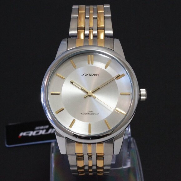 Men's Casual Watch Two Tone Silver Sunburst Dial Gold Hands, Indices 38mm - Picture 3 of 12